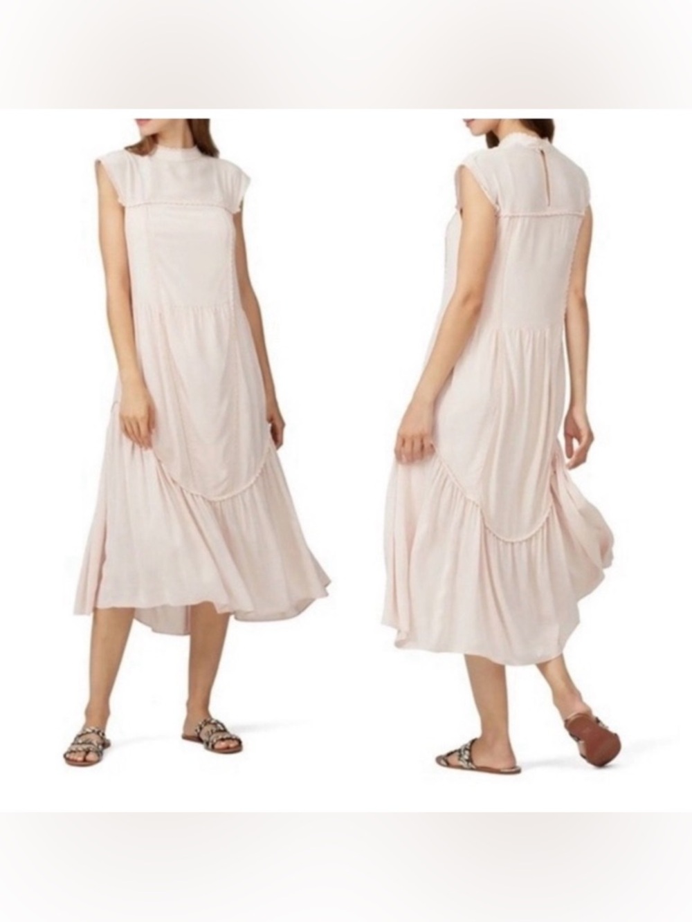 see by chloe light pink sheer ruffle midi dress